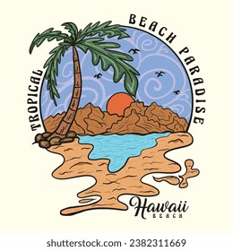 Tropical Beach Paradise long beach California summer time, summer beach sunshine vector print design artwork, take me to the sunshine, Beach Paradise Print T-shirt Graphics Design.