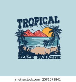 Tropical Beach Paradise summer sunshine nature scene landscape vector illustration