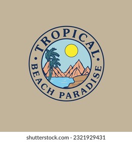 Tropical Beach Paradise typography summer round sticker badge design