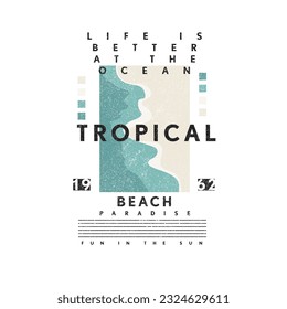 Paraíso de playa tropical Tipografía verano olas oceánicas diseño de camisetas