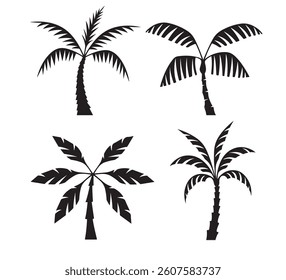 Tropical beach paradise vector illustration features a silhouette set of palm trees under the summer sun