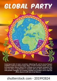 Tropical beach party flyer background vector illustration