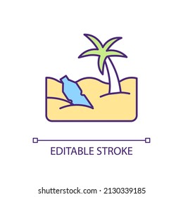 Tropical beach pollution RGB color icon. Plastics contamination. Coastal condition. Plastic waste. Isolated vector illustration. Simple filled line drawing. Editable stroke. Arial font used