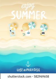 Tropical beach poster. Vector illustration. - Shutterstock ID 582969658
