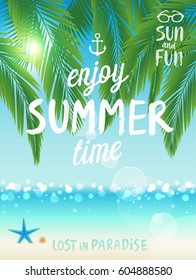 Tropical beach poster. Vector illustration.