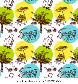 Tropical beach resort - vector seamless hand drawn background