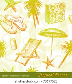 Tropical beach resort - vector seamless hand drawn background