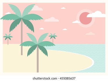 Tropical beach retro postcard illustration.