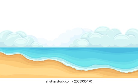 Tropical Beach with Sandy Sea Shore and Water Surface Vector Illustration