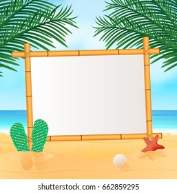 Tropical beach. Sandy beach under the bright sun. Vector background.