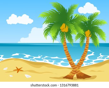 Sea Shore Palm Trees Footprints On Stock Vector (Royalty Free ...