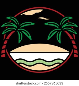 Tropical Beach Scene with Palm Trees and Starfish Vector Illustration Design

