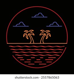 Tropical Beach Scene with Palm Trees and Starfish Vector Illustration Design

