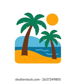 Tropical beach scene with palm trees illustration design element
