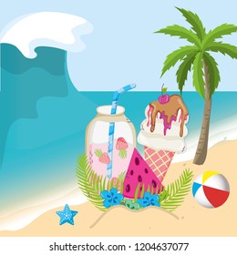 tropical beach scenery theme cartoon
