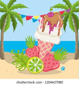 tropical beach scenery theme cartoon
