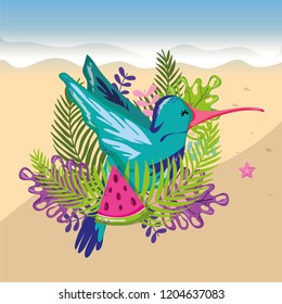 Tropical Beach Scenery Theme Cartoon: vector de stock (libre de