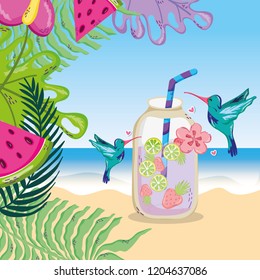 tropical beach scenery theme cartoon