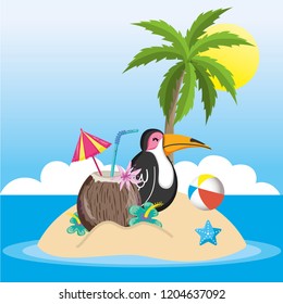 Tropical Beach Scenery Theme Cartoon Stock Vector (Royalty Free