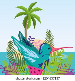 tropical beach scenery theme cartoon
