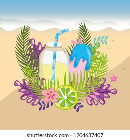 tropical beach scenery theme cartoon