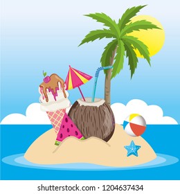 tropical beach scenery theme cartoon