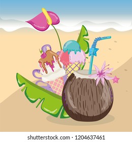 tropical beach scenery theme cartoon