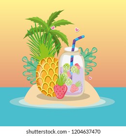 tropical beach scenery theme cartoon