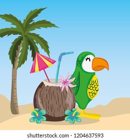 tropical beach scenery theme cartoon