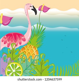 tropical beach scenery theme cartoon
