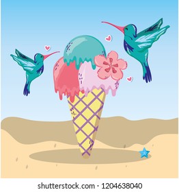 tropical beach scenery theme cartoon