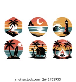 Tropical beach scenes with palm trees and ocean sunsets