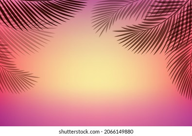 Tropical Beach With Sea And Sand With Tropical Leaves With Gradient Mesh, Vector Illustration