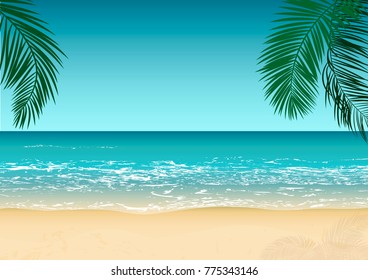 tropical beach, sea waves, rest and relax, vector background