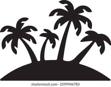 Tropical Beach Silhouette, Palm Trees Vector, Island Landscape, Black Paradise Illustration