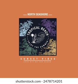 Tropical Beach Summer palm tree typography sunset vibes design