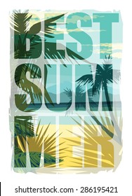 Tropical beach summer print with slogan for t-shirt graphic and other uses. Vector illustration.