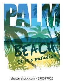 Tropical beach summer print with slogan for t-shirt graphic and other uses. Vector illustration.