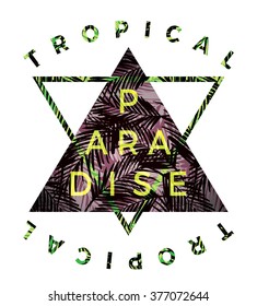 Tropical beach summer print with slogan for t-shirt graphic and other uses. Vector illustration.