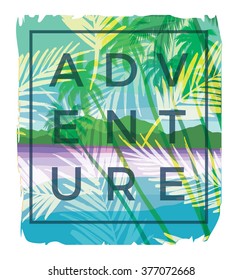 Tropical beach summer print with slogan for t-shirt graphic and other uses. Vector illustration.