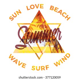 Tropical beach summer print with slogan for t-shirt graphic and other uses. Vector illustration.