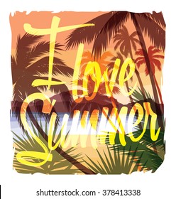 Tropical beach summer print with slogan for t-shirt graphic and other uses. Vector illustration.