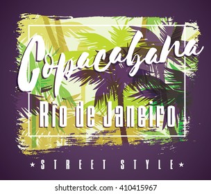 Tropical beach summer print with slogan for t-shirt graphic and other uses. Vector illustration.