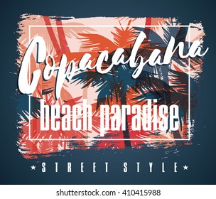 Tropical beach summer print with slogan for t-shirt graphic and other uses. Vector illustration.