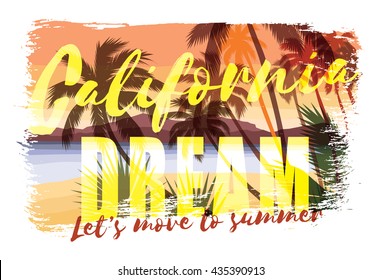 Tropical beach summer print with slogan for t-shirt graphic and other uses. Vector illustration.