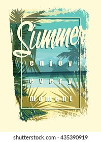 Tropical beach summer print with slogan for t-shirt graphic and other uses. Vector illustration.