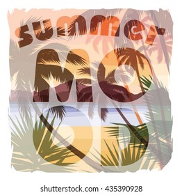 Tropical beach summer print with slogan for t-shirt graphic and other uses. Vector illustration.