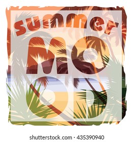 Tropical beach summer print with slogan for t-shirt graphic and other uses. Vector illustration.