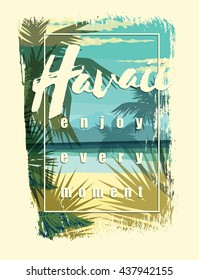 Tropical beach summer print with slogan for t-shirt graphic and other uses. Vector illustration