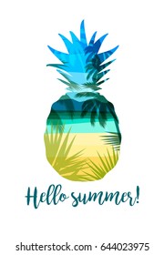 Tropical beach summer print with slogan for t-shirts, posters, card and other uses. Vector illustration.